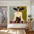 Martini Cowgirl Abstract Painting,Textured Faceless Moody Feminine,Western Glam Wall Art,Sage Green & Mustard Wall Decor