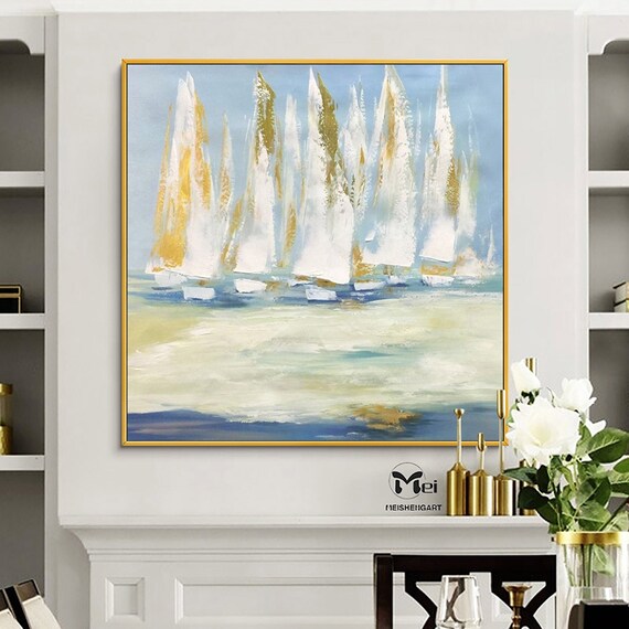 Original Ozean Einfach ein kleines Gemälde 1 Ölmalerei Ölbild Liebe Abstrakte Malerei Seelandschaft Weihnachten Segelboot