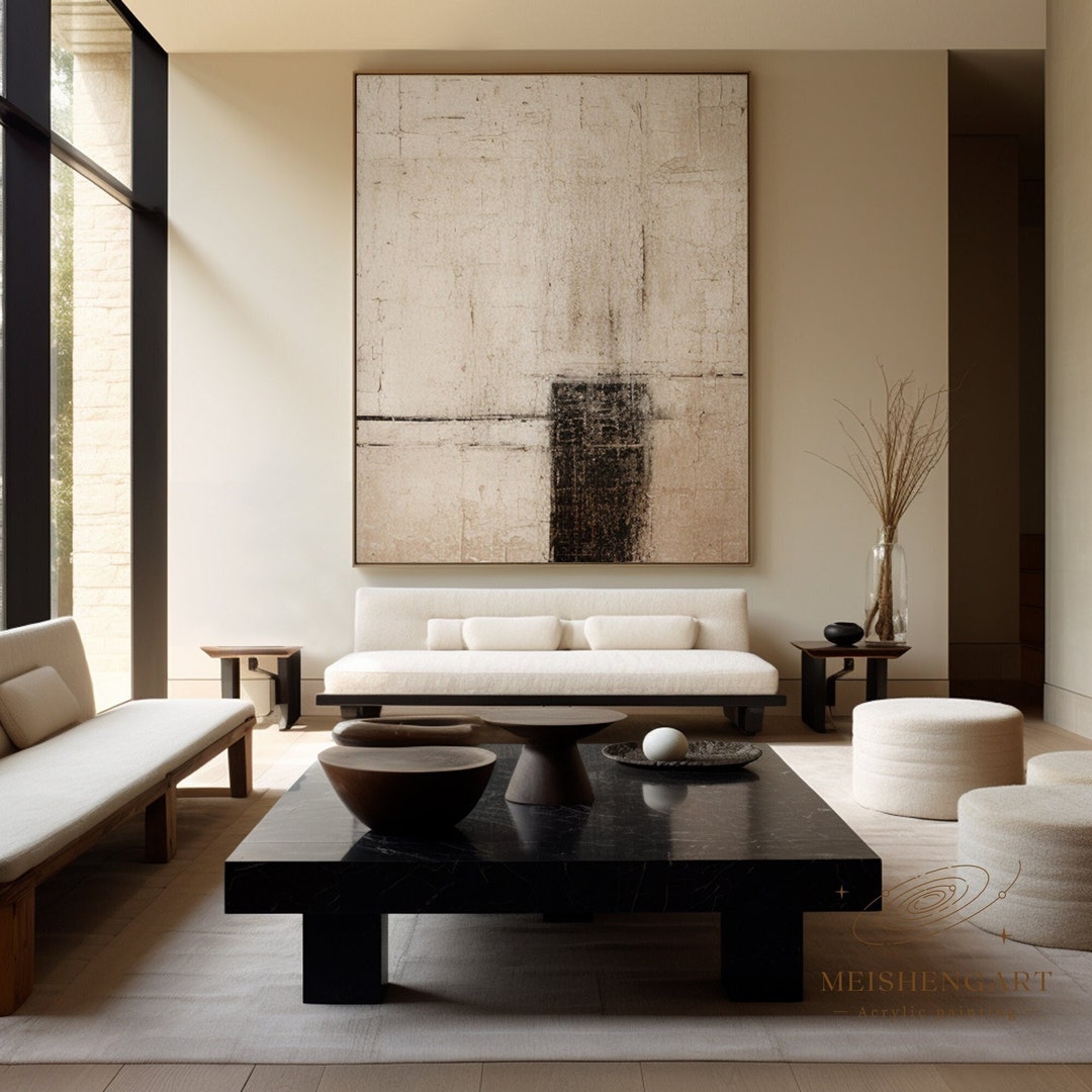 Large Beige 3D Textured Painting Beige Minimalist Canvas Painting Beige ...