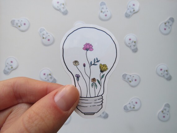 Flowers In Lightbulb Sticker Glossy Vinyl Laptop Vinyl Decal Etsy