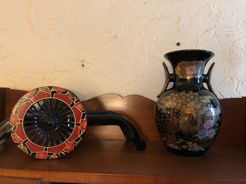 Vintage Japanese Vase With Cart Stand . Beautiful Peacock Design Etsy