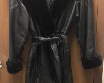 Leather Jacket w Faux fur trim Black Medium