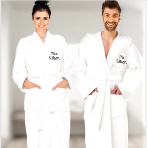 Couple Robes, Cotton Robes, Bathrobe, Embroidered Robes Couple Gifts image 4