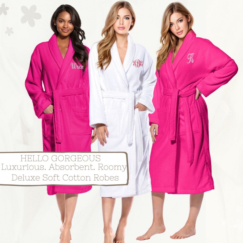 Personalized Robe, Cotton Bathrobe Terry Cloth Robe Long Length Custom Bridal Shower Wedding Registry Bridesmaid Favors image 5