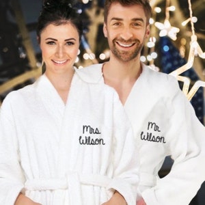 Couple Robes Personalized Robes Couples Gift 2 Robes Mr and Mrs Monogramed Personalized Matching Couples plush Robes Set of 2 image 5