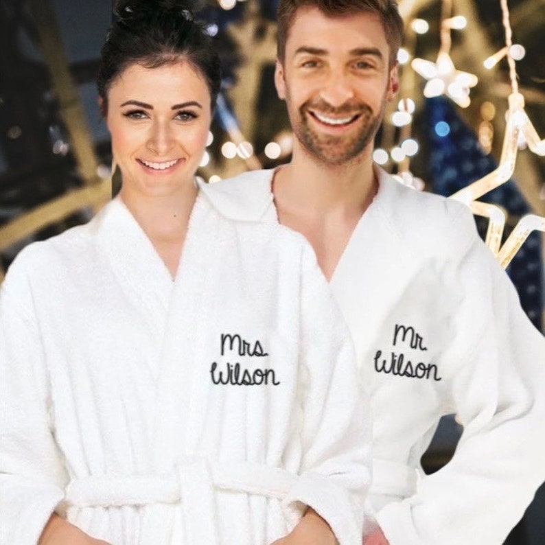 Couple Robes Personalized Robes Couples Gift 2 Robes Mr and Mrs Monogramed Personalized Matching Couples plush Robes Set of 2 image 5