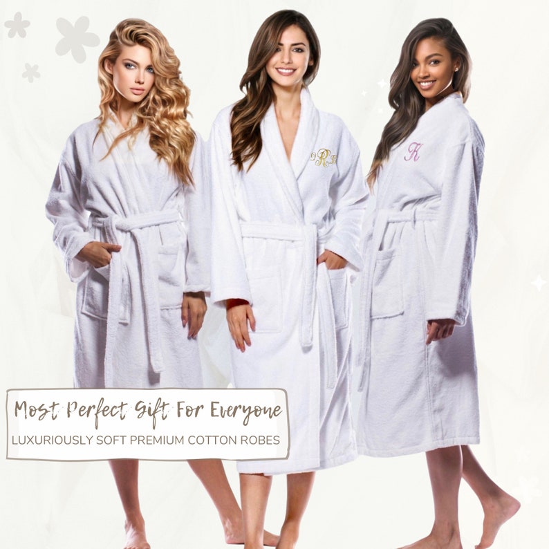 Personalized Robe, Cotton Bathrobe Terry Cloth Robe Long Length Custom Bridal Shower Wedding Registry Bridesmaid Favors image 2