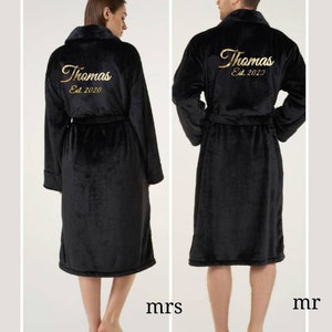 Couples personalized bathrobes, embroidered and wedding date gift. last name