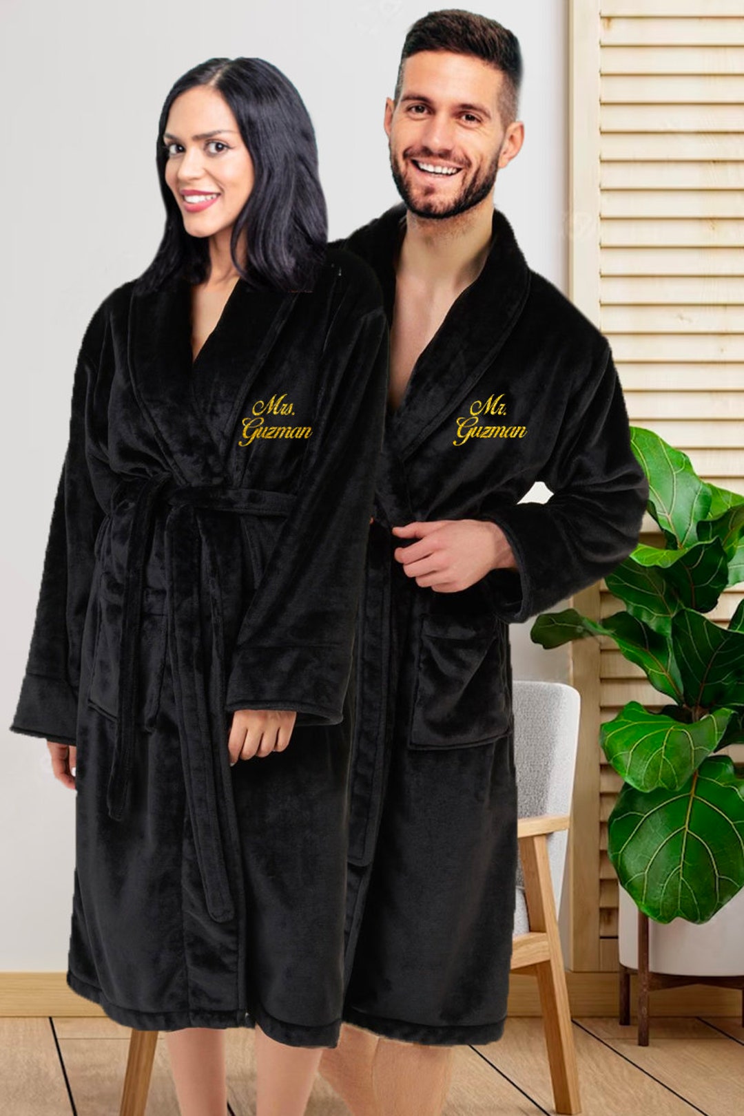 Matching Black Bathrobes for Couples Robes Plush Short Bathrobe Purple