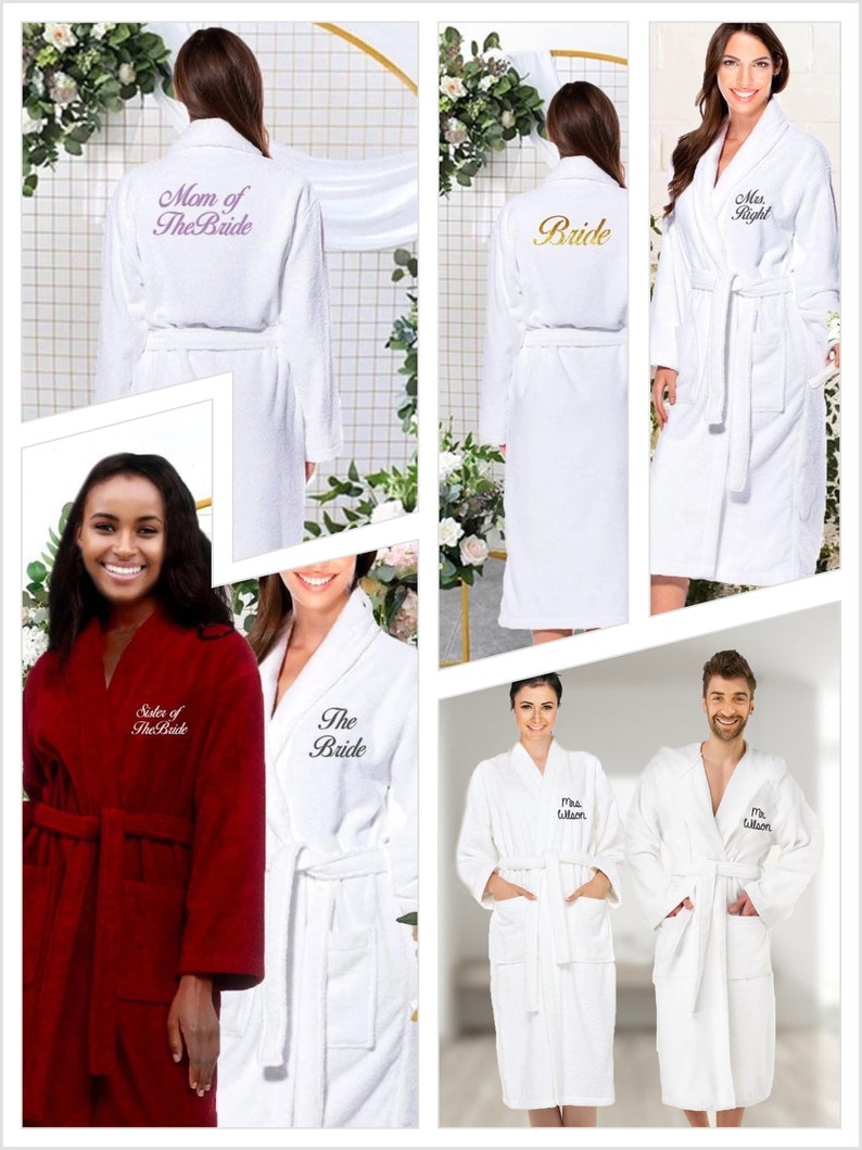 Personalized Robe, Cotton Bathrobe Terry Cloth Robe Long Length Custom Bridal Shower Wedding Registry Bridesmaid Favors image 3