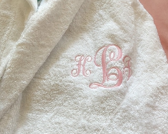 Personalized Long Cotton Bathrobe, Embroidered Terry Cloth Cotton Robe Long Length