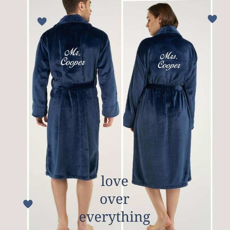 Navy bathrobes Couples custom name embroidered bathrobes
