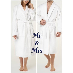 Couple Robes Personalized Robes Couples Gift 2 Robes Mr and Mrs Monogramed Personalized Matching Couples plush Robes Set of 2 image 2