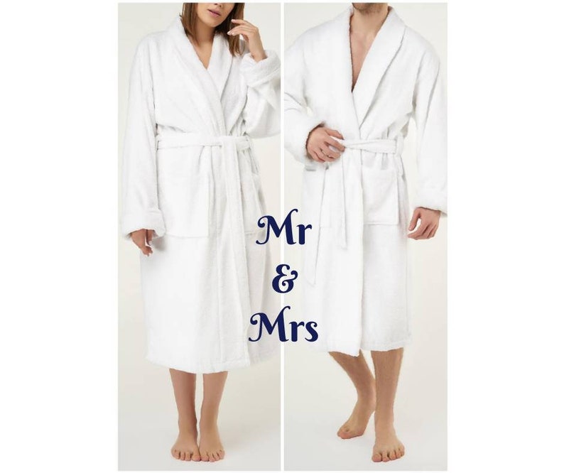 Couple Robes Personalized Robes Couples Gift 2 Robes Mr and Mrs Monogramed Personalized Matching Couples plush Robes Set of 2 image 2