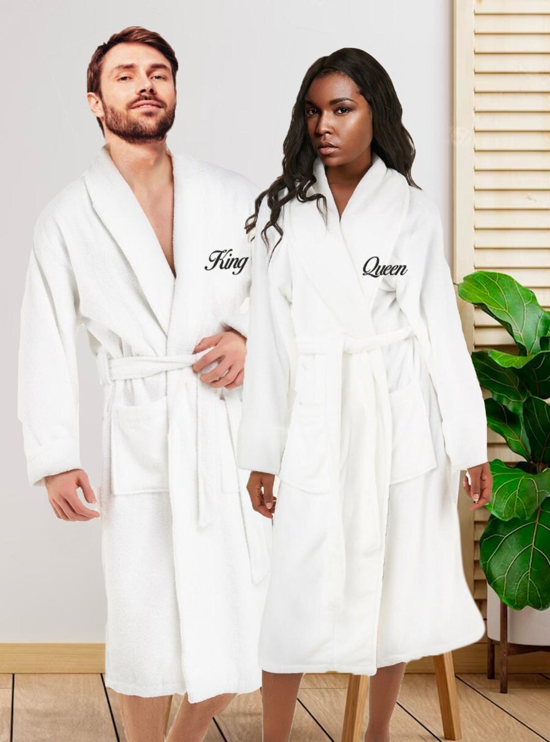 Bride and Groom King Queen Couples Robes Set of 2 Matching Embroidered ...