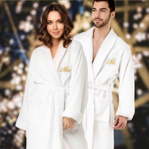 Couple Robes, Cotton Robes, Bathrobe, Embroidered Robes Couple Gifts image 3