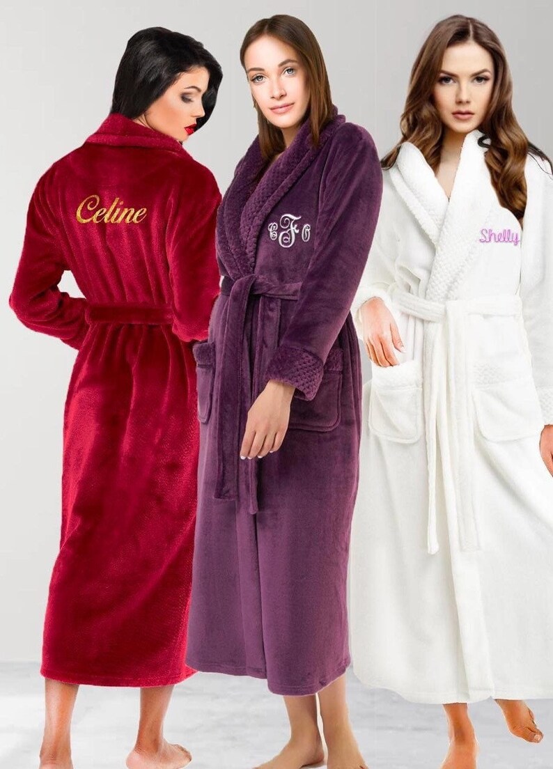 Plush Cozy Robe Womens Wife Gift Long Bathrobe Custom Etsy