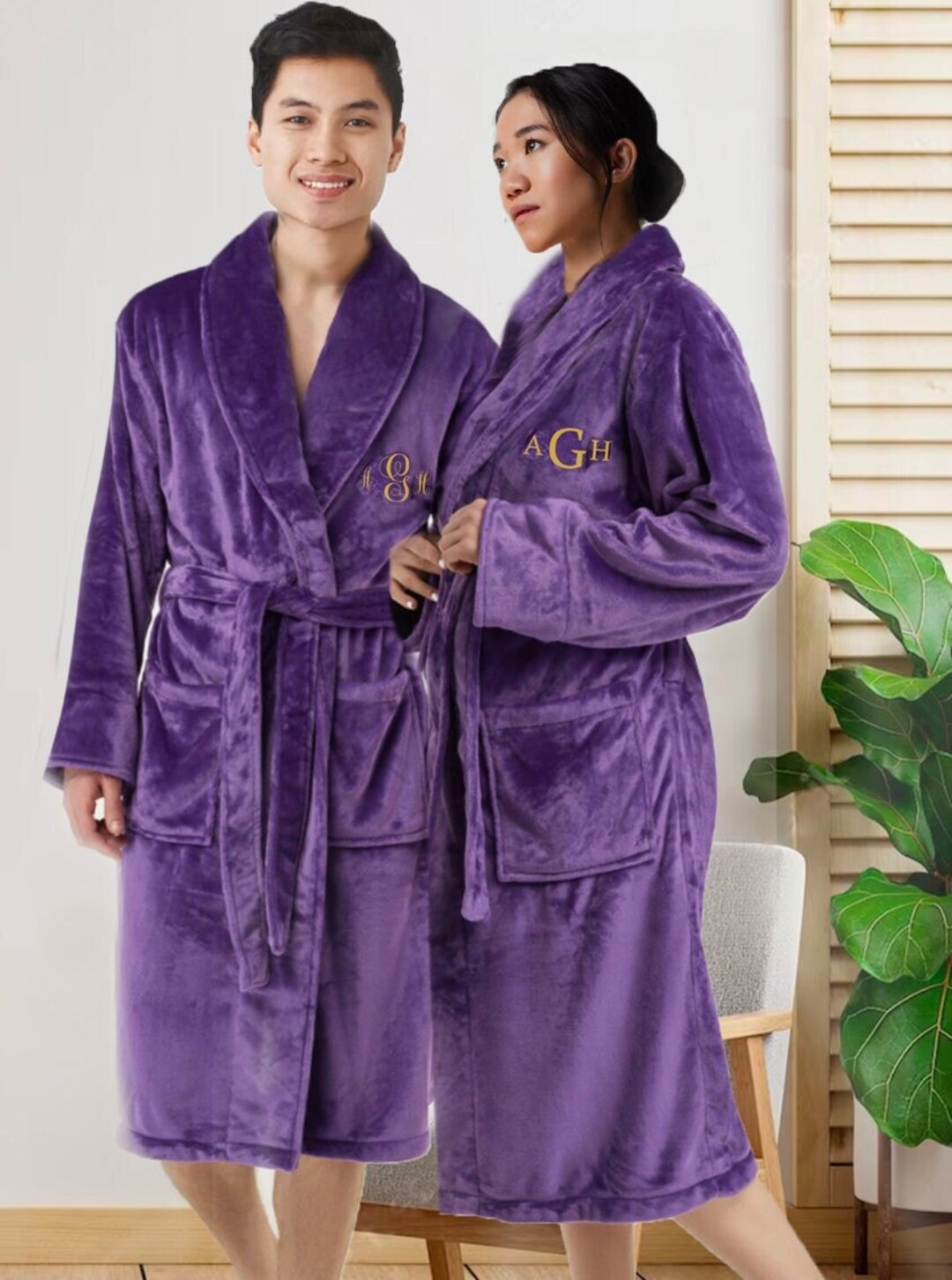 Couples Robes Set of 2 Matching Embroidered Spa Bathrobe Etsy