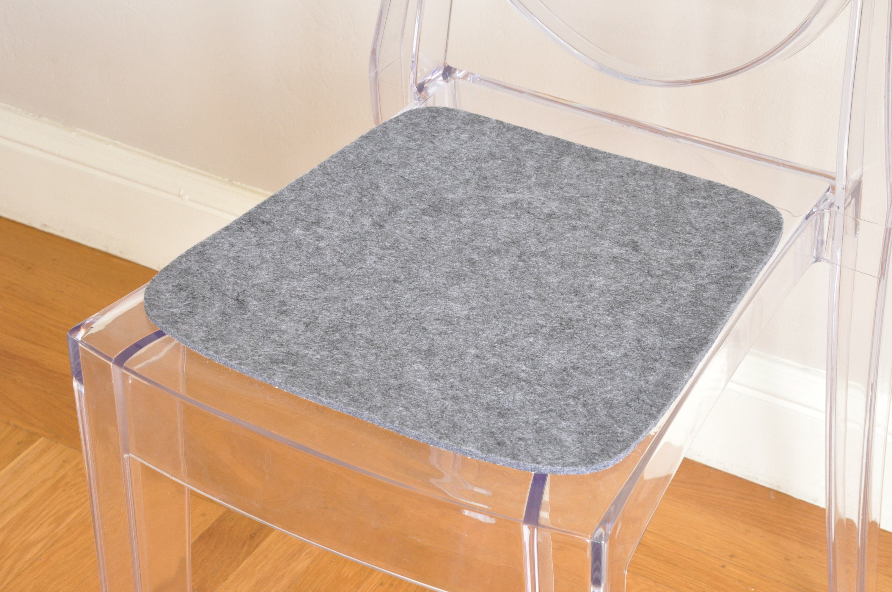 Cuscino In Feltro Ecologico Per Sedia Kartell Victoria Ghost - Spessore 23 Mm, Antiscivolo, Grigio Mélange