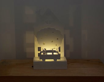 Madera led luz nocturna árbol de la casa Volkswagen Van, lámpara de noche regalo para niños pequeños, luz nocturna para niños, luz nocturna para bebés, decoración de lámparas de habitación