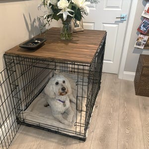 Dog Crate Kennel Topper | Wood Dog Kennel Table Cover | Solid American Pine | Modern Pet Furniture | Durable & Stylish image 3