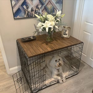 Dog Crate Kennel Topper | Wood Dog Kennel Table Cover | Solid American Pine | Modern Pet Furniture | Durable & Stylish image 6