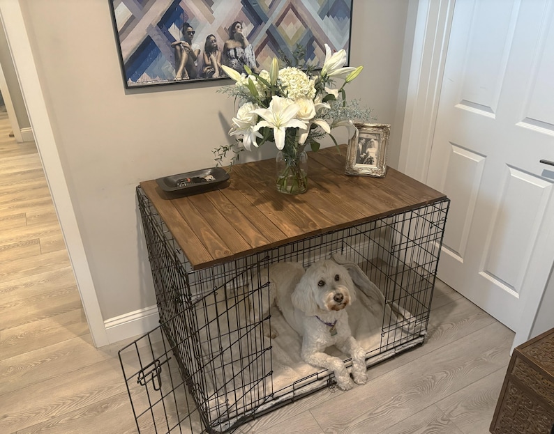 Dog Crate Kennel Topper | Wood Dog Kennel Table Cover | Solid American Pine | Modern Pet Furniture | Durable & Stylish image 6