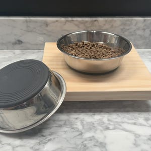 Raised Stainless Steel Pet Bowl with Pine Wood Stand