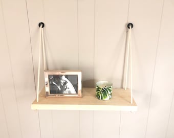 Reclaimed Wood Rope Hanging Shelf: Farmhouse Decor (24&quot;x7.5&quot;)