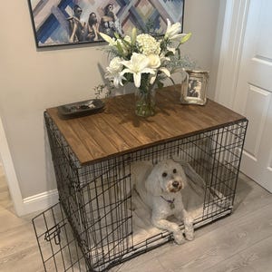 Dog Crate Kennel Topper | Wood Dog Kennel Table Cover | Solid American Pine | Modern Pet Furniture | Durable & Stylish