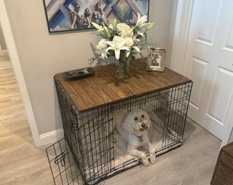 Dog Crate Kennel Topper | Wood Dog Kennel Table Cover | Solid American Pine | Modern Pet Furniture | Durable & Stylish