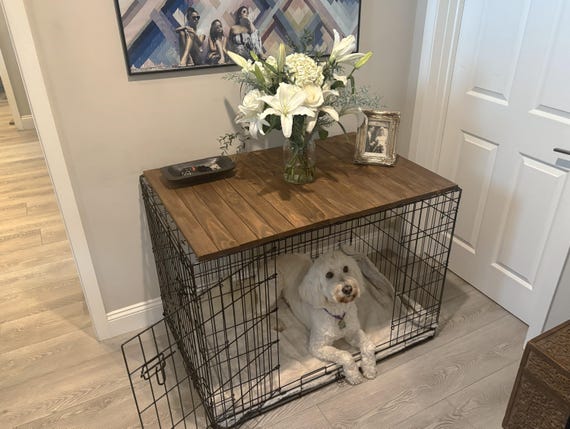Dog Crate Kennel Topper | Wood Dog Kennel Table Cover | Solid American Pine | Modern Pet Furniture | Durable & Stylish