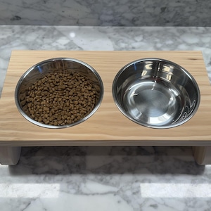 Raised Pet Bowls with Wooden Stand: Modern Cat & Dog Feeder