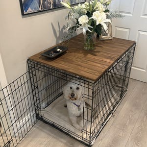 Dog Crate Kennel Topper | Wood Dog Kennel Table Cover | Solid American Pine | Modern Pet Furniture | Durable & Stylish image 8