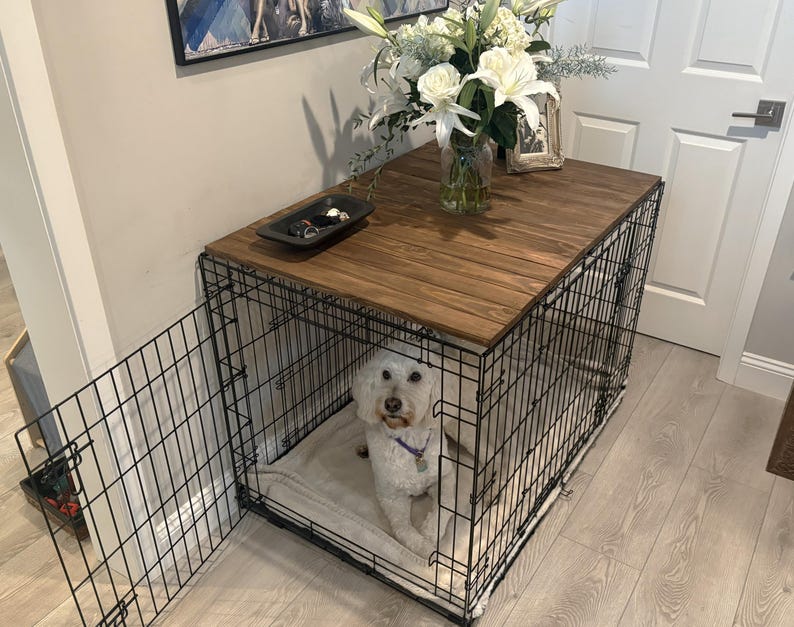 Dog Crate Kennel Topper | Wood Dog Kennel Table Cover | Solid American Pine | Modern Pet Furniture | Durable & Stylish image 8