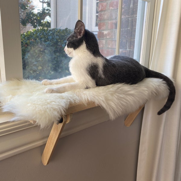 Percha de ventana para gatos sin herramientas: estante de madera de pino para que tu gato mire hacia afuera