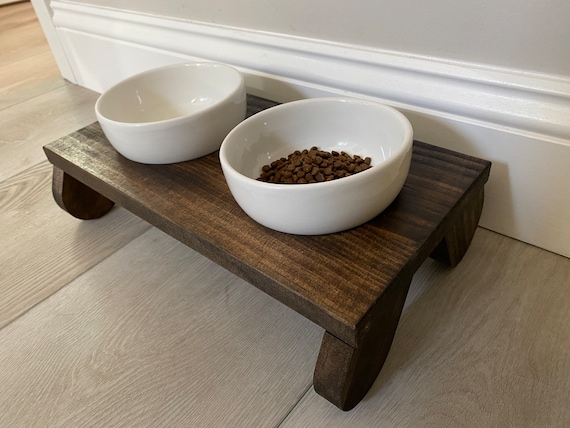 Wooden Dog Bowl Stand, Rustic Pet Feeder, Reclaimed Cat Bowls