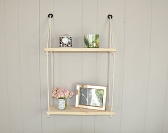 Reclaimed Wood Rope Hanging Shelves: Rustic Home Decor