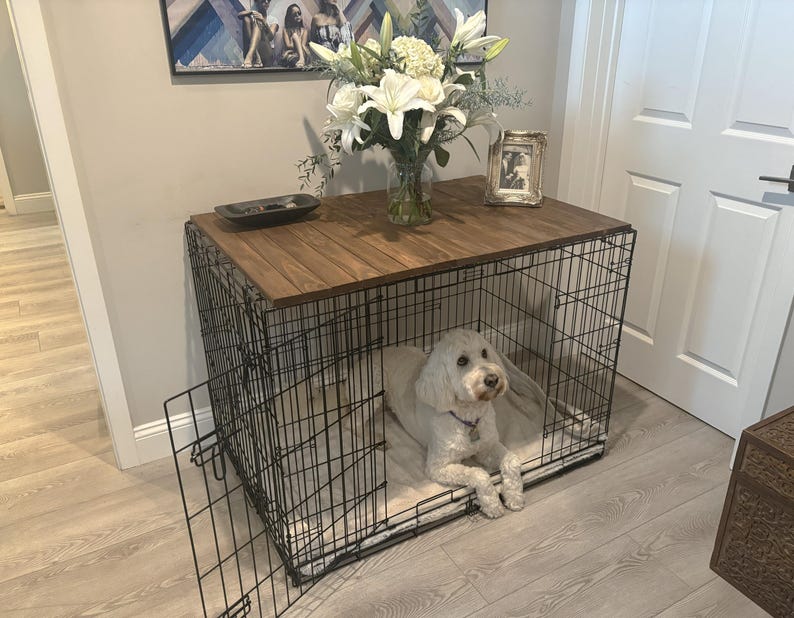 Dog Crate Kennel Topper | Wood Dog Kennel Table Cover | Solid American Pine | Modern Pet Furniture | Durable & Stylish image 10