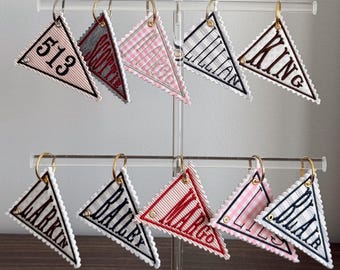Custom Pennant Flag Bag Charm Tag, Personalized Embroidered Keychain, Gift