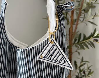 Custom Pennant Flag Bag Charm Tag, Personalized Embroidered Keychain, Gift