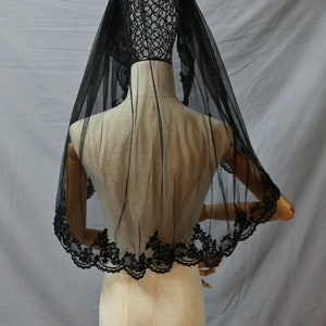 Black veil One Layer Pearl Veil Black Lace Pearl Cathedral wedding Vei Wedding Veil Bridal Veil Custom length Wedding Veil Fingertip veil