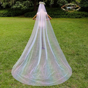 Rainbow Wedding Veil: Multicolor Tulle Bridal Veil - Cathedral Length