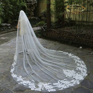 Stunning Edge lace Cathedral Length Veil Romantic lace one layer wedding veil Wedding Bridal Veil lace trim Chapel Veil Lace applique veil