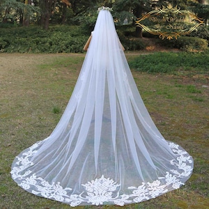 Exquisite Lace Cathedral Wedding Veil - Handmade Bridal Veil