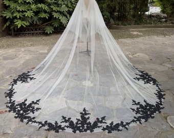 Floral Lace Cathedral Blusher Cape Veil cathedral wedding veil with blusher Black Lace Chapel Bridal Wedding Cape in veil wedding cape lace