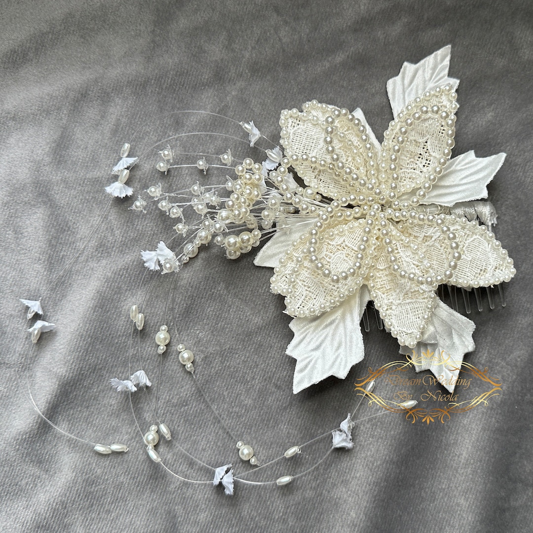 Pearl Flower Bridal Hair Comb: Light Ivory Wedding Accessory  display picture 3