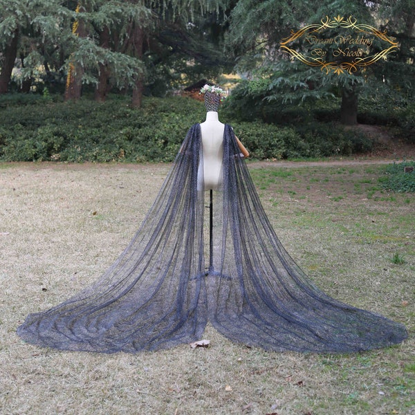 Bride's wing cape Cathedral wings bridal cape Glitter bridal wedding cape Sparkle silver black wedding cape veil glitter Champagne cape veil