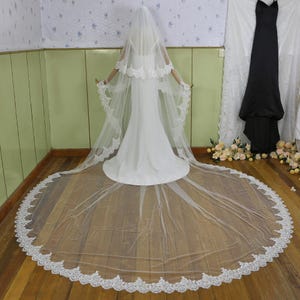 Two Tier Cathedral Lace Wedding Veil: Romantic Sequined Lace Edge