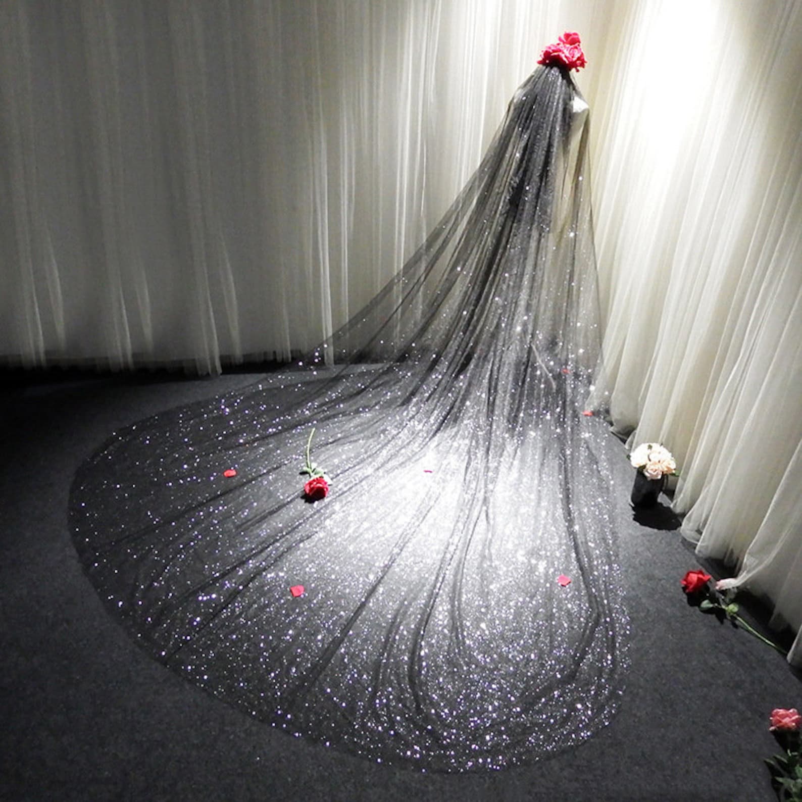 Shining Black Bridal Veil Wedding Veil Fairy Veil Flashing Etsy Canada